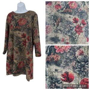 Partysu Design by Korea Subtle Floral Print Midi Sheath Long Sleeve Dress Large